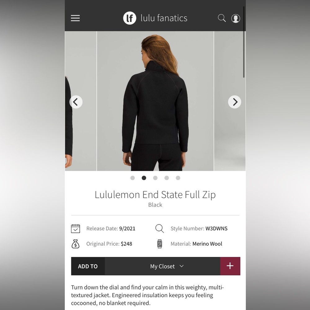 🏝️FLASH SALE - TODAY ONLY 
Lululemon End State Full Zip Black Size 6 - Picture 9 of 9